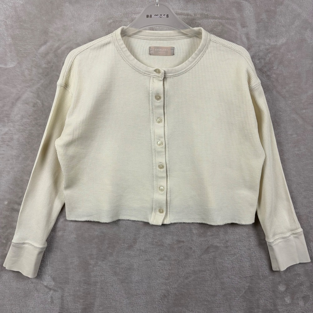 Everlane Organic Cotton Waffle Knit Cropped Thermal cardigan Bone Off White S